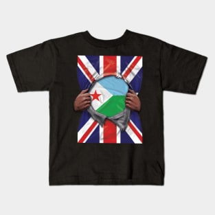 Djibouti Flag Great Britain Flag Ripped - Gift for Djiboutian From Djibouti Kids T-Shirt